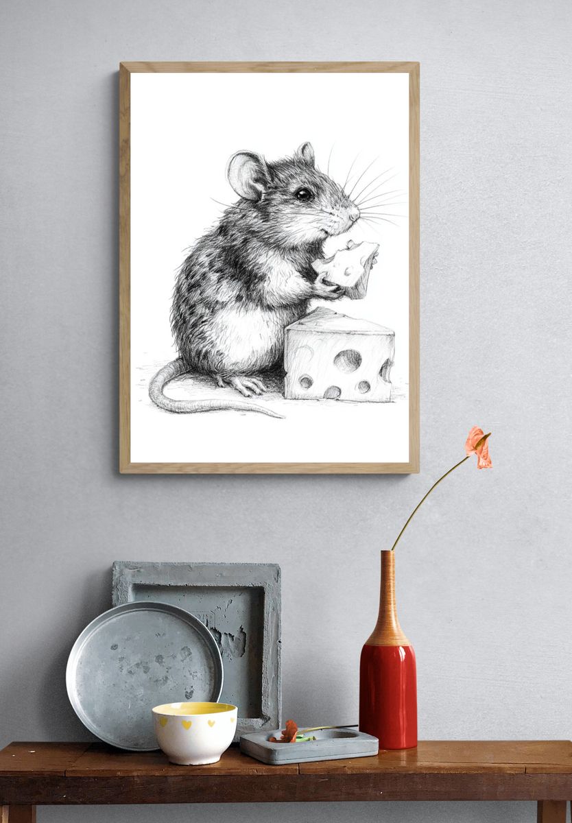 Mouse with Cheese Illustration Poster. — room view 3