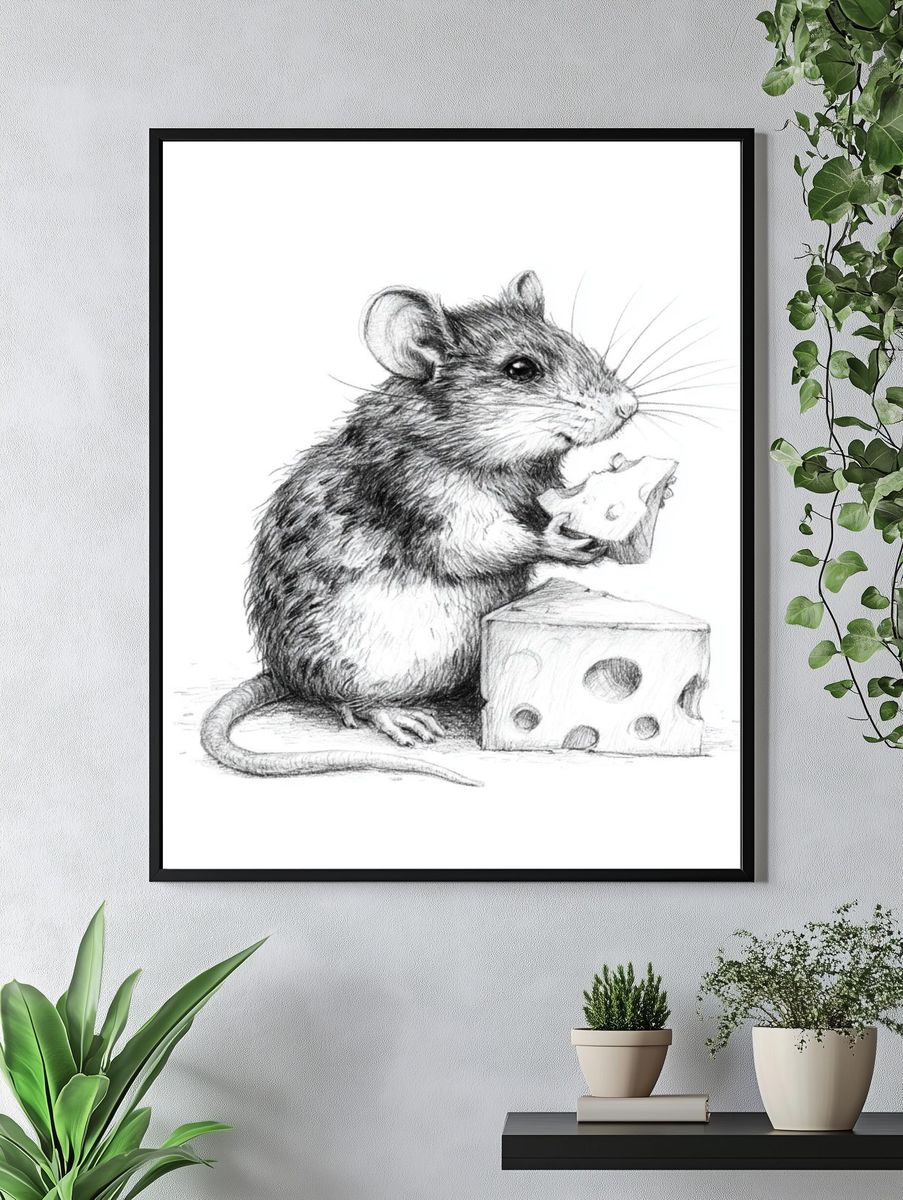 Mouse with Cheese Illustration Poster. — room view 4