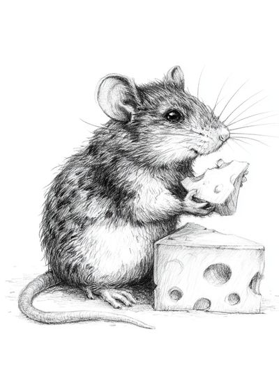 Mouse with Cheese Illustration Poster.
