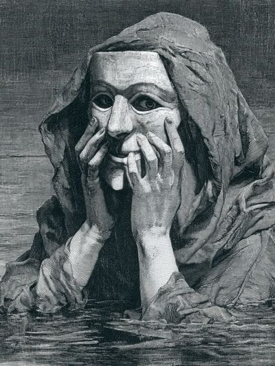 Mourning Figure Engraving Poster.