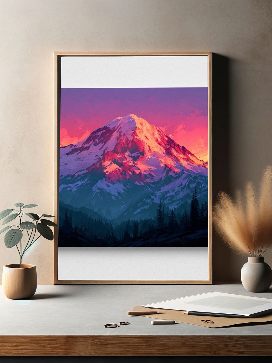 Sunset Mountain Peak Illustration Poster. — room view 2