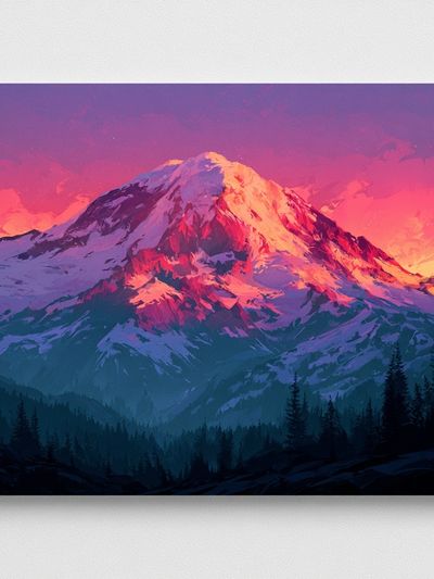 Sunset Mountain Peak Illustration Poster. poster
