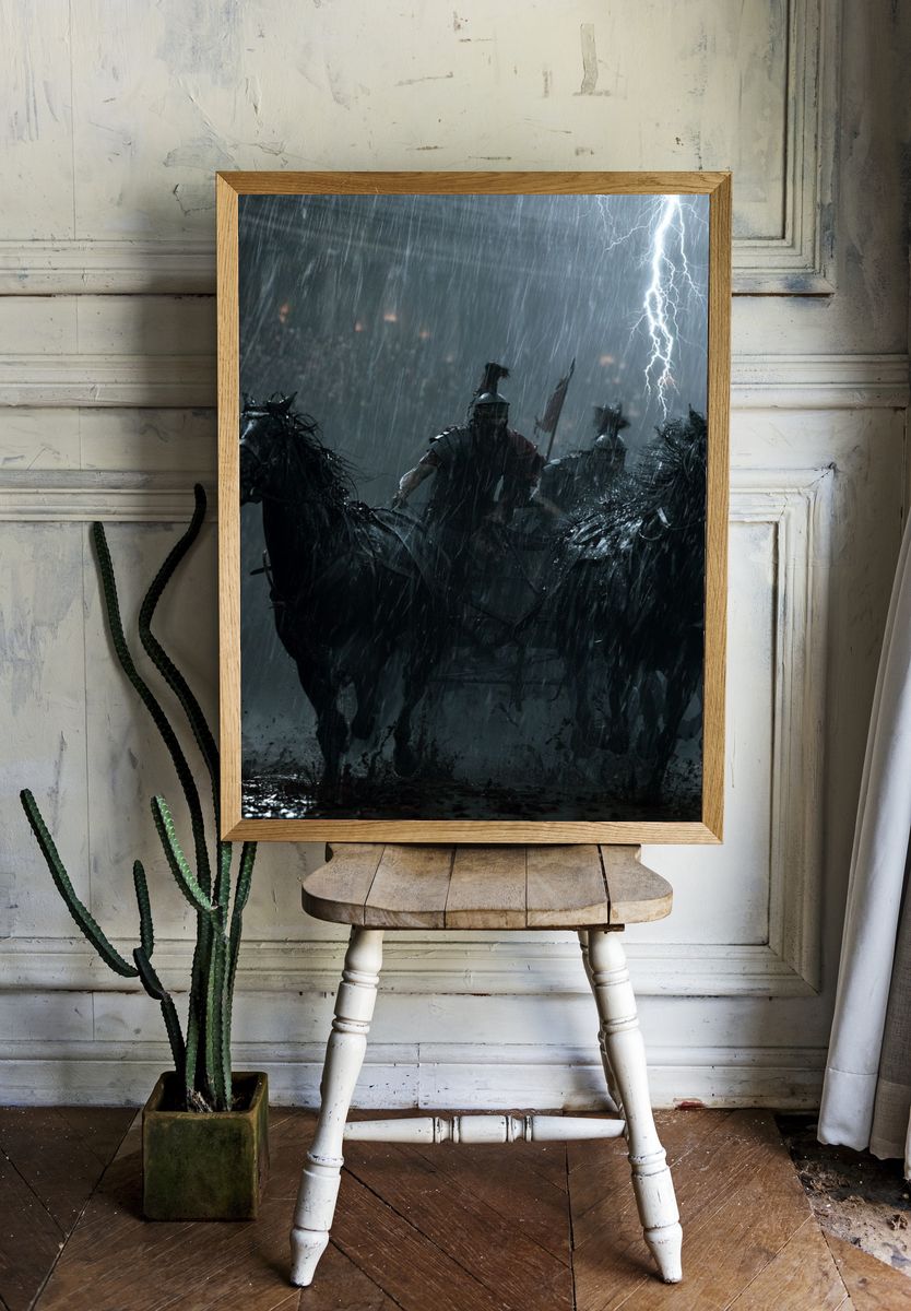 Stormy Roman Chariot Battle Print. room preview