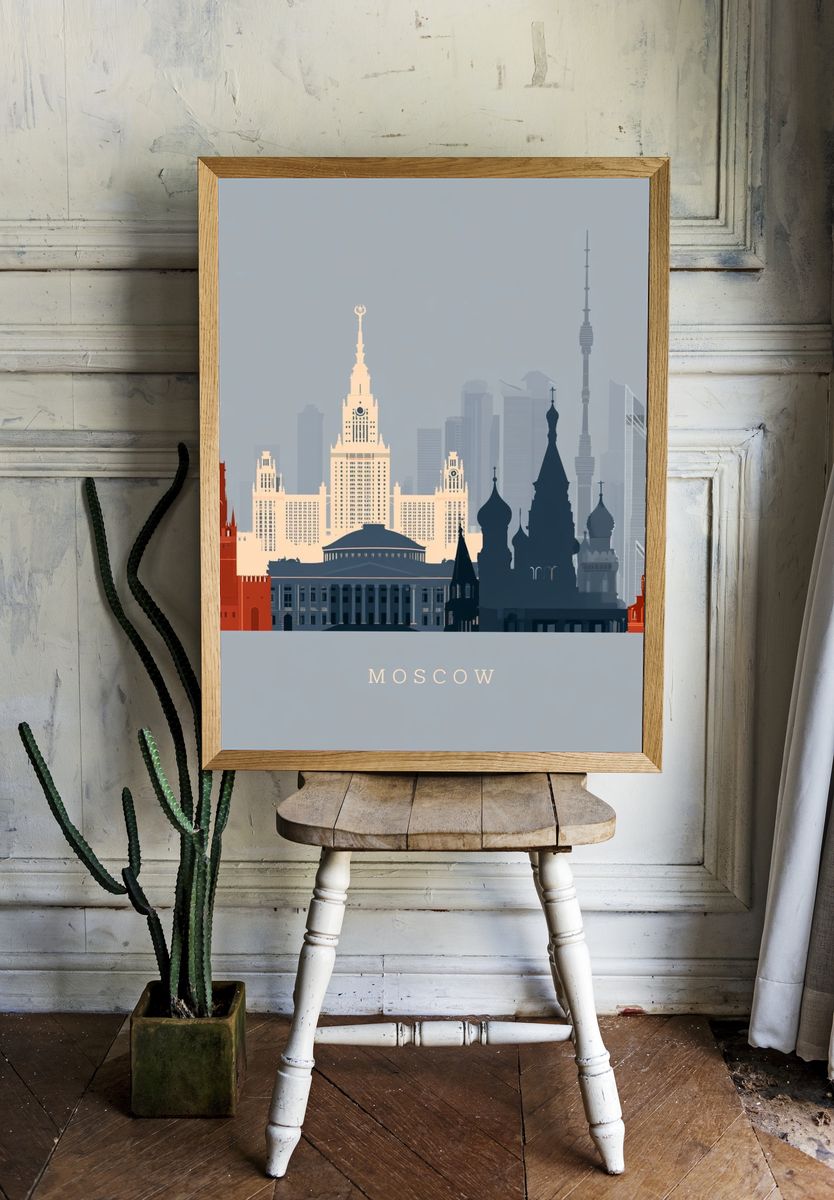 Moscow Skyline Travel Print. room preview