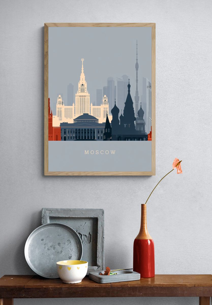 Moscow Skyline Travel Print. — room view 3