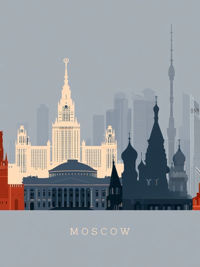 Moscow Skyline Travel Print.