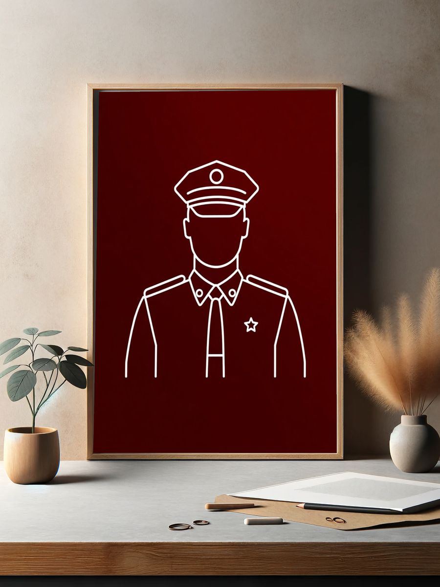 Minimal Police Officer Line Art Poster. — room view 2