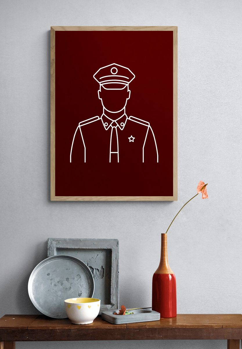Minimal Police Officer Line Art Poster. — room view 3