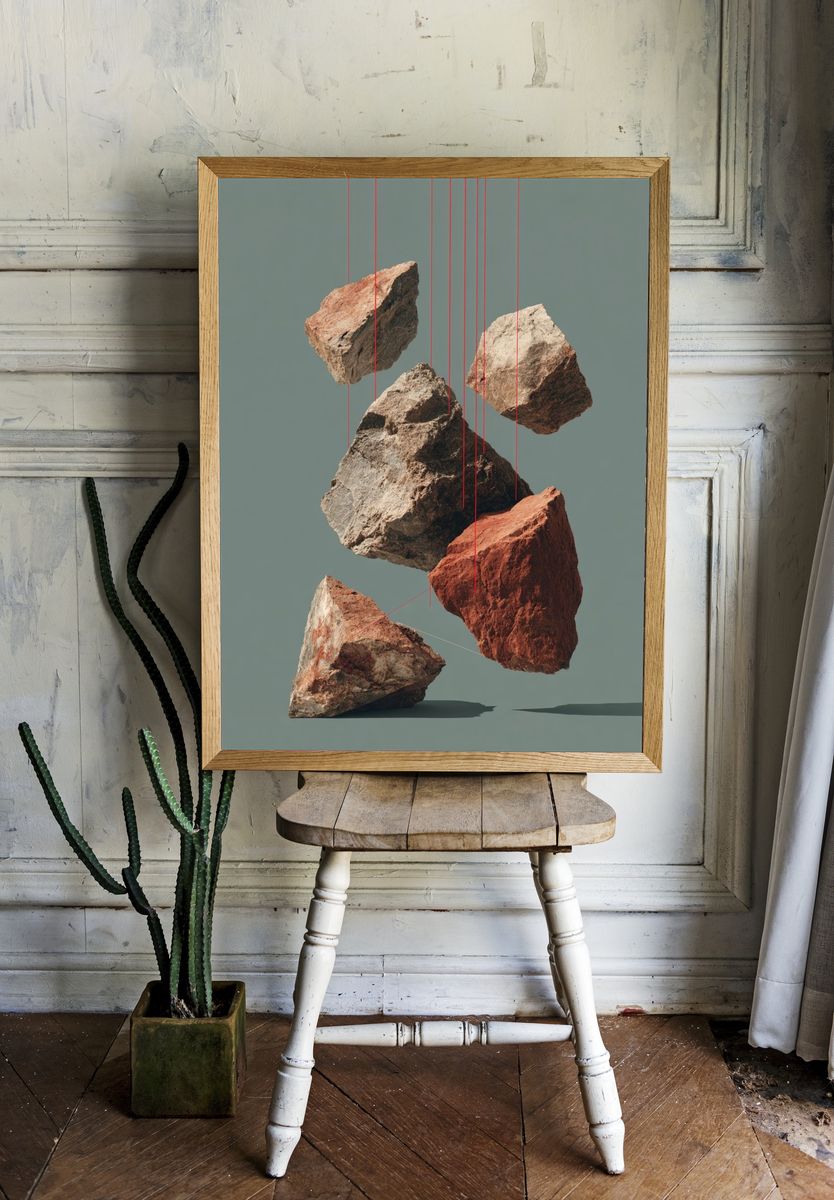 Suspended Rocks — Minimalist Print room preview