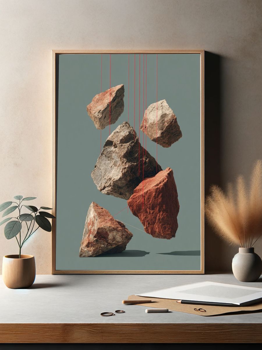 Suspended Rocks — Minimalist Print. — room view 2