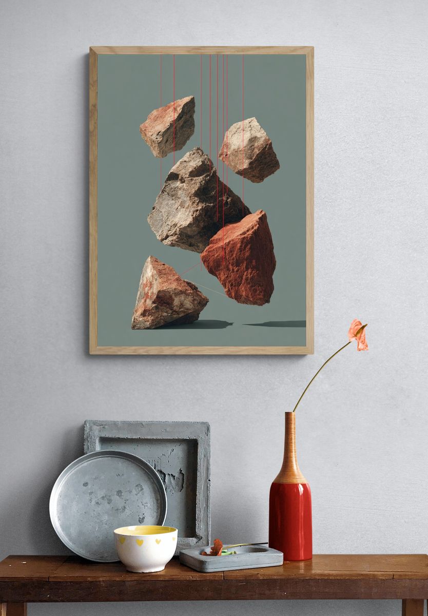 Suspended Rocks — Minimalist Print. — room view 3
