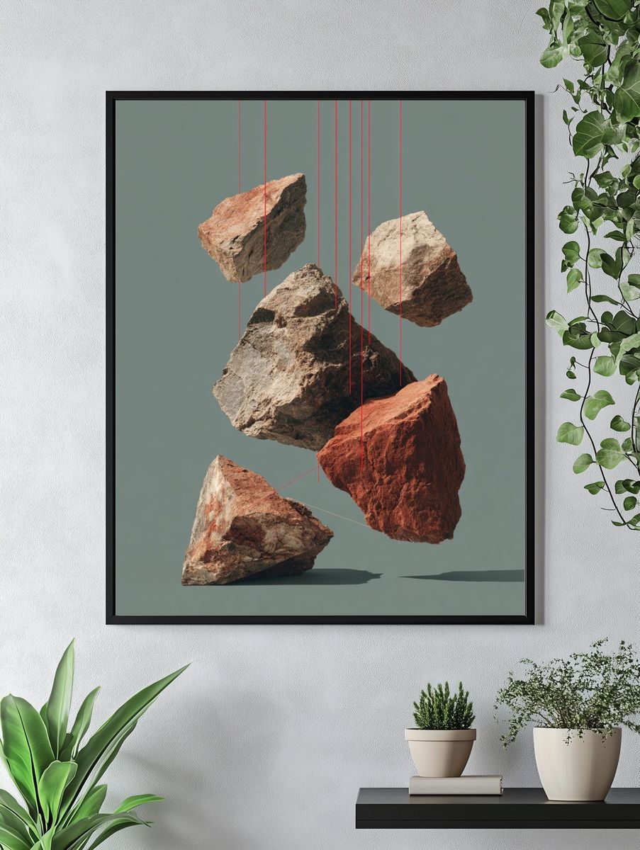 Suspended Rocks — Minimalist Print. — room view 4