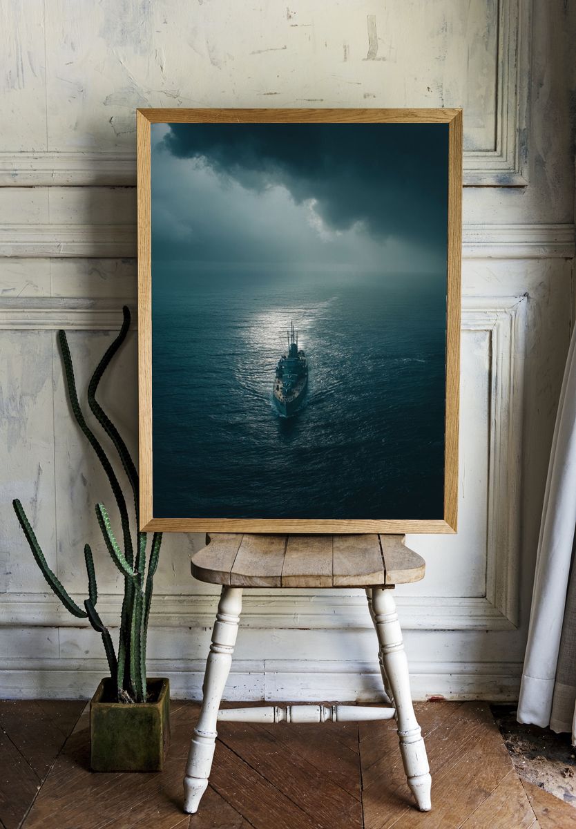 Mysterious Ship at Sea — Photography Print. — room view 1