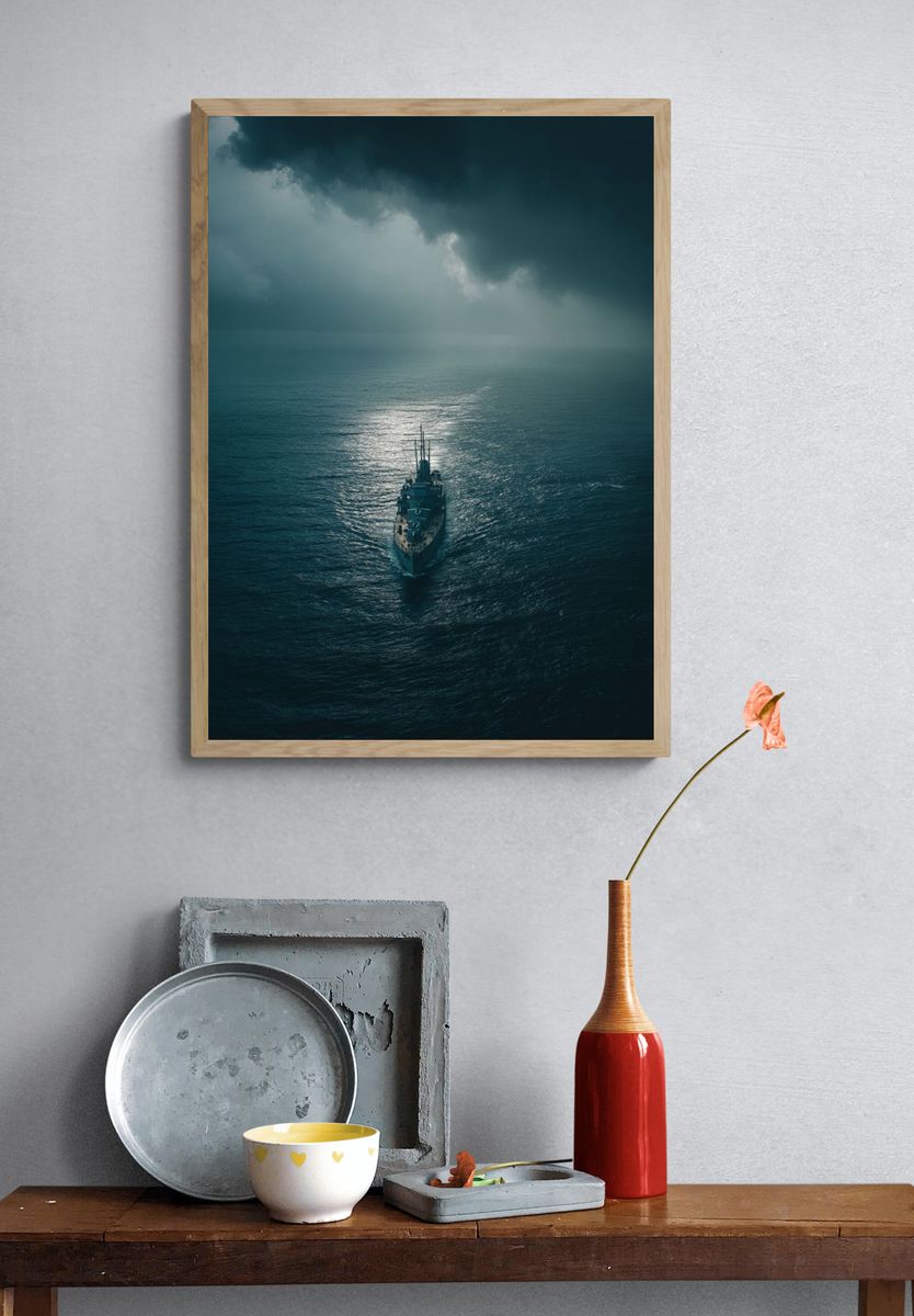 Mysterious Ship at Sea — Photography Print. — room view 3