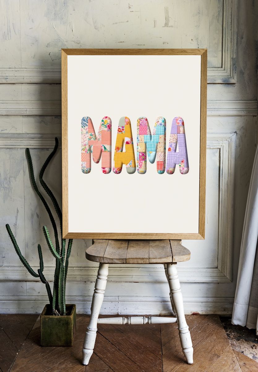 Mama Patchwork Typography Poster room preview