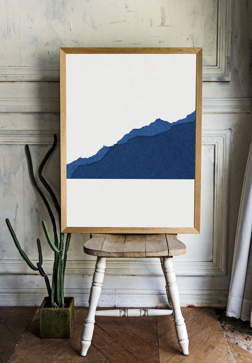Blue Torn Paper Texture — Minimalist Print. — room view 1