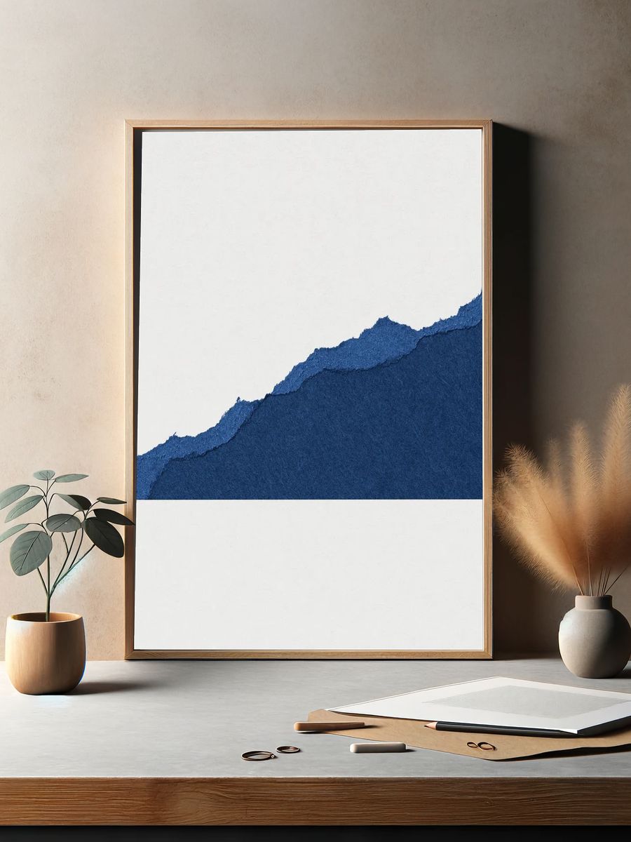 Blue Torn Paper Texture — Minimalist Print. — room view 2