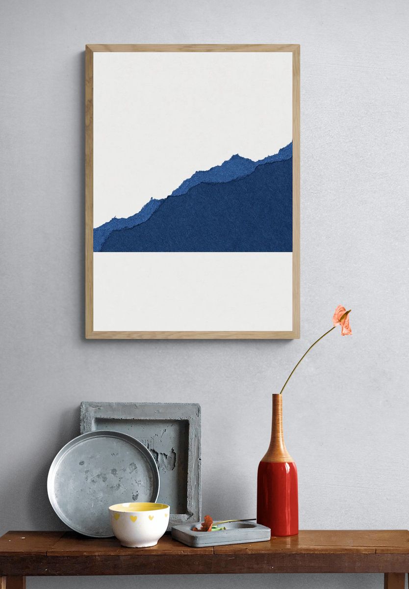 Blue Torn Paper Texture — Minimalist Print. — room view 3
