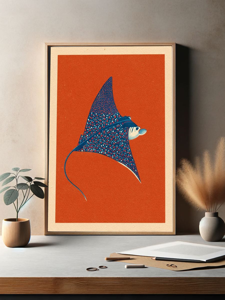 Manta Ray Illustration Poster. — room view 2