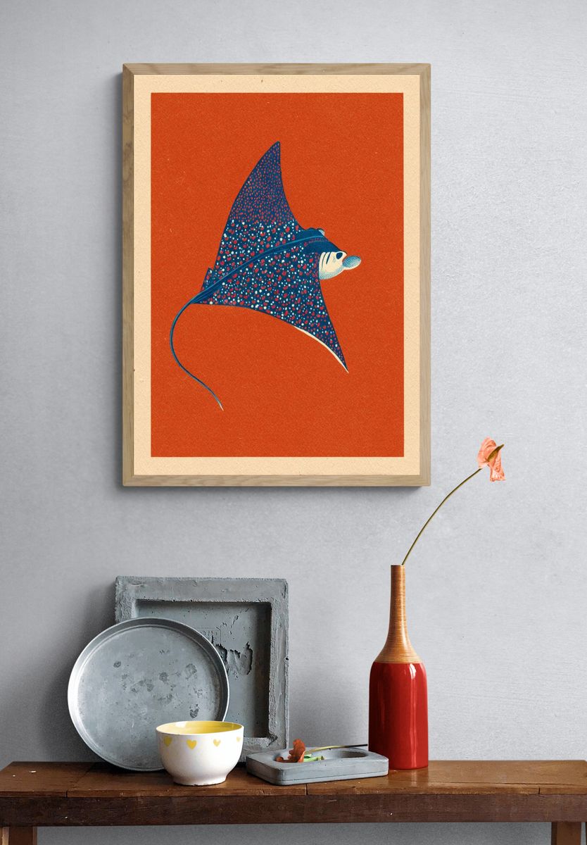 Manta Ray Illustration Poster. — room view 3