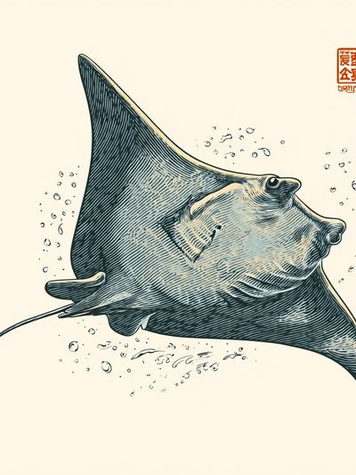 Manta Ray Ink Illustration Poster. poster print