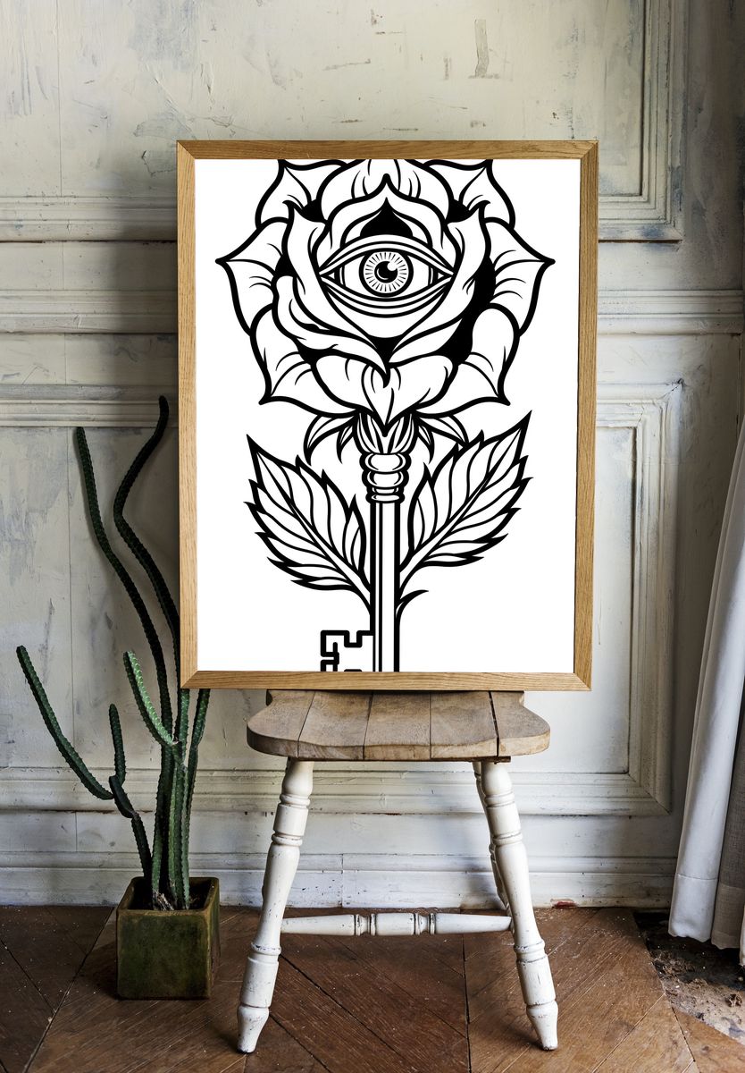Mystic Rose Key Typography Print. — room view 1