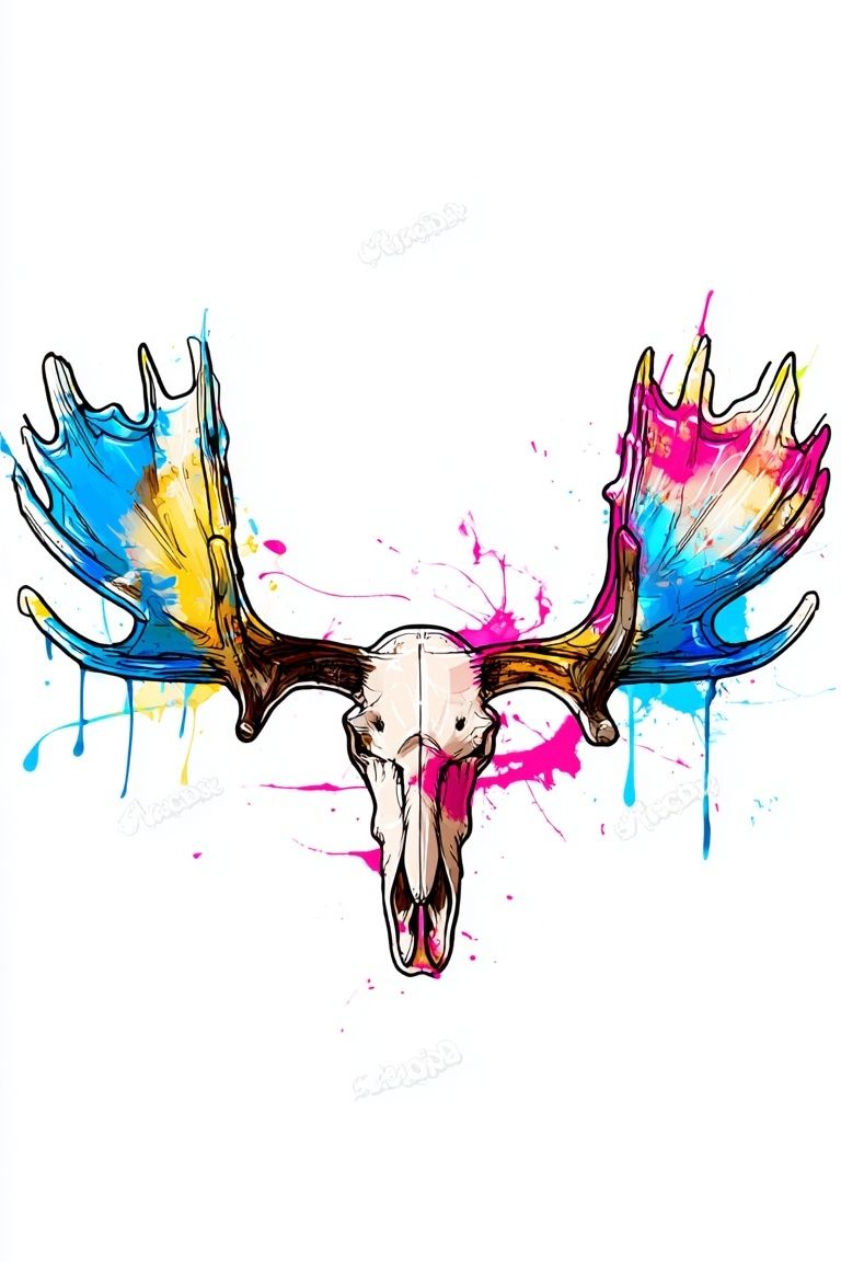Color Splash Moose Skull Print. poster — fine-art art