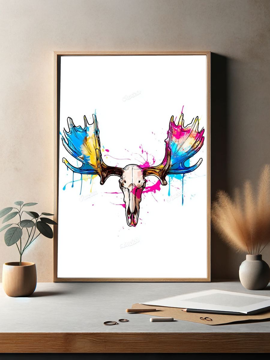 Color Splash Moose Skull Print. — room view 2
