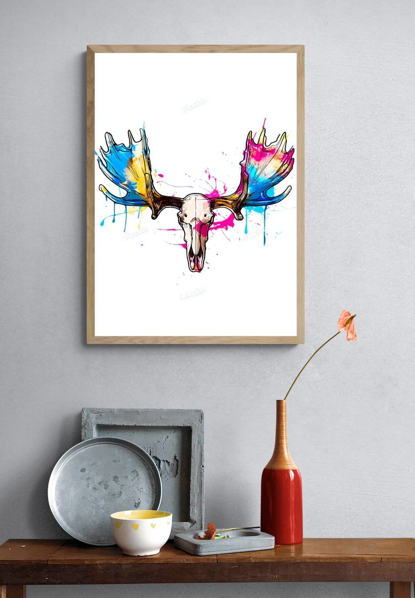 Color Splash Moose Skull Print. — room view 3