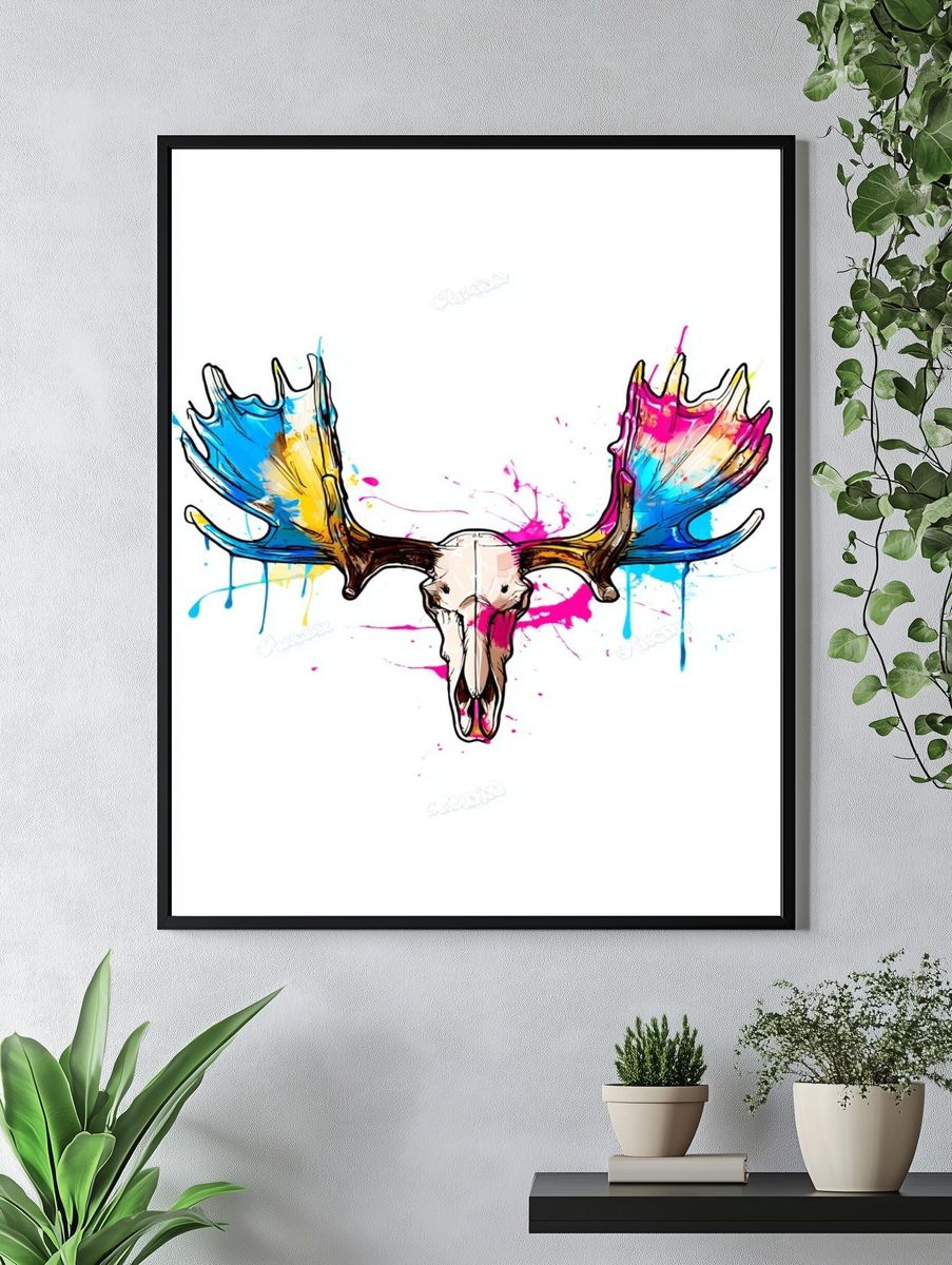 Color Splash Moose Skull Print. — room view 4