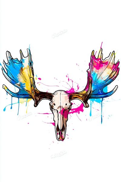 Color Splash Moose Skull Print. poster