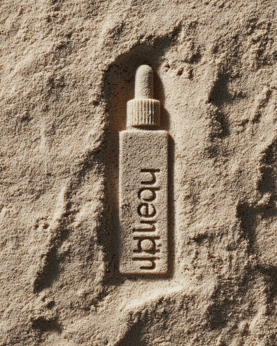 Sandy Serum Bottle — Minimalist Print. poster — minimalist art