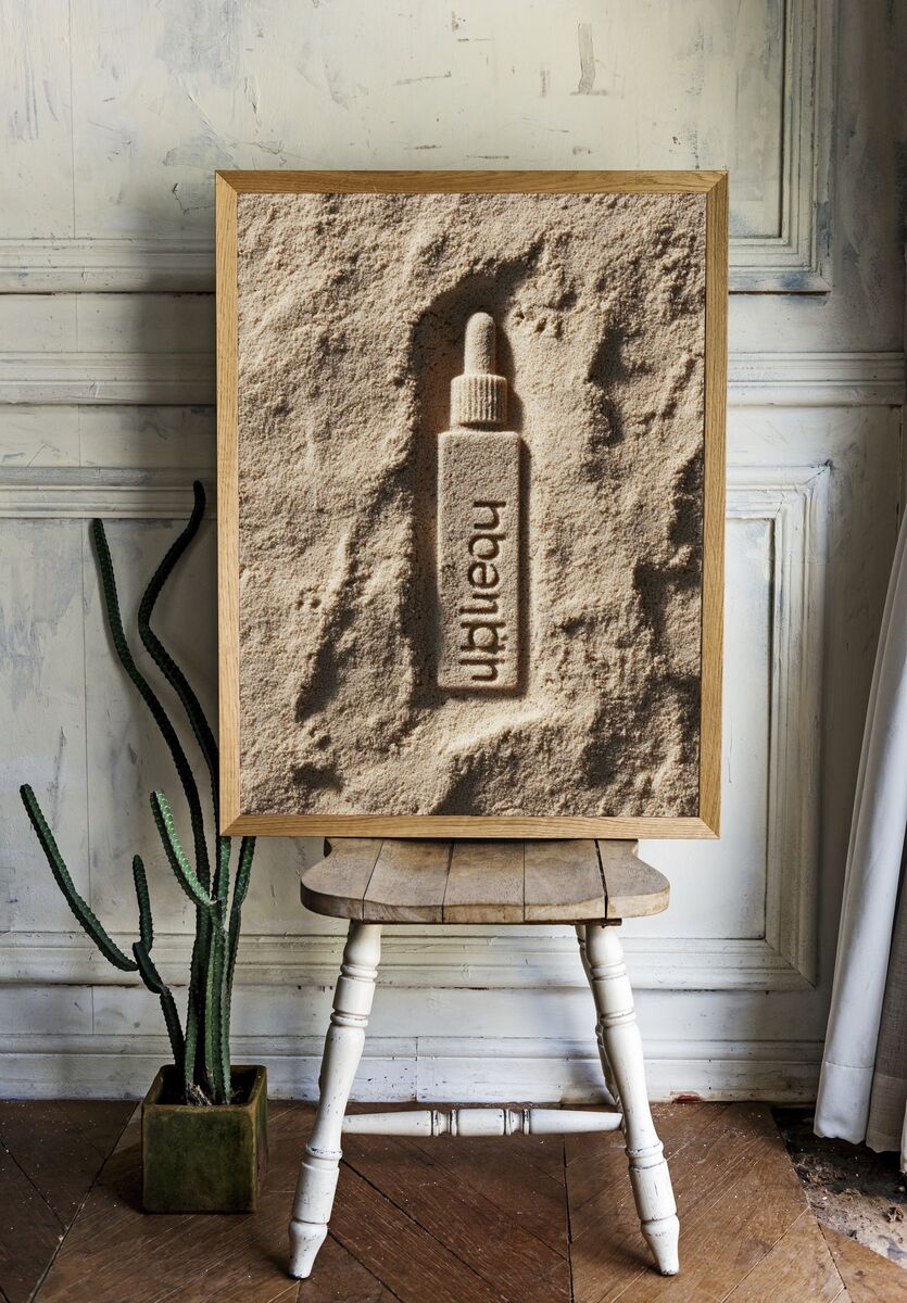 Sandy Serum Bottle — Minimalist Print. — room view 1