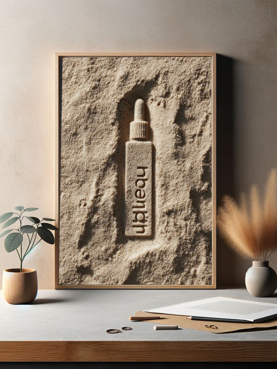 Sandy Serum Bottle — Minimalist Print. — room view 2