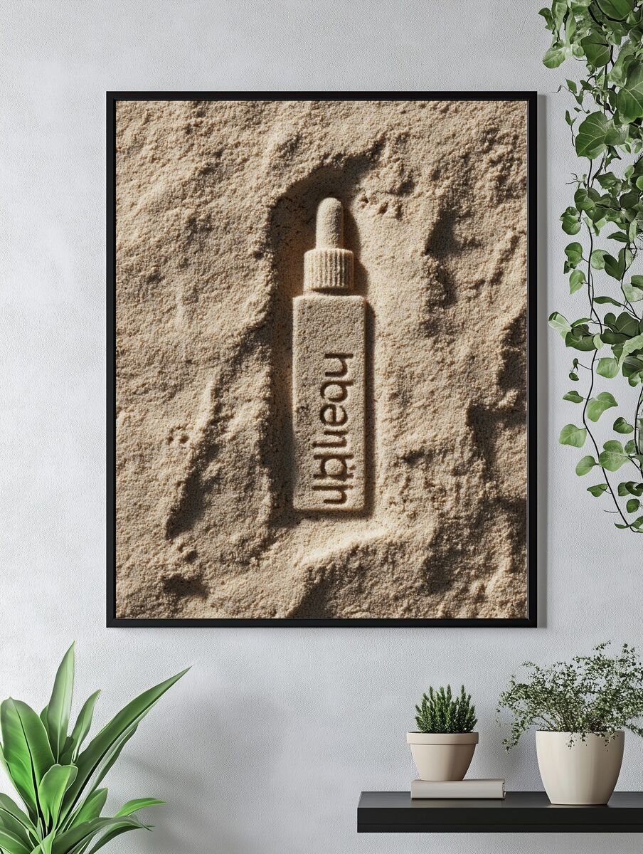 Sandy Serum Bottle — Minimalist Print. — room view 4