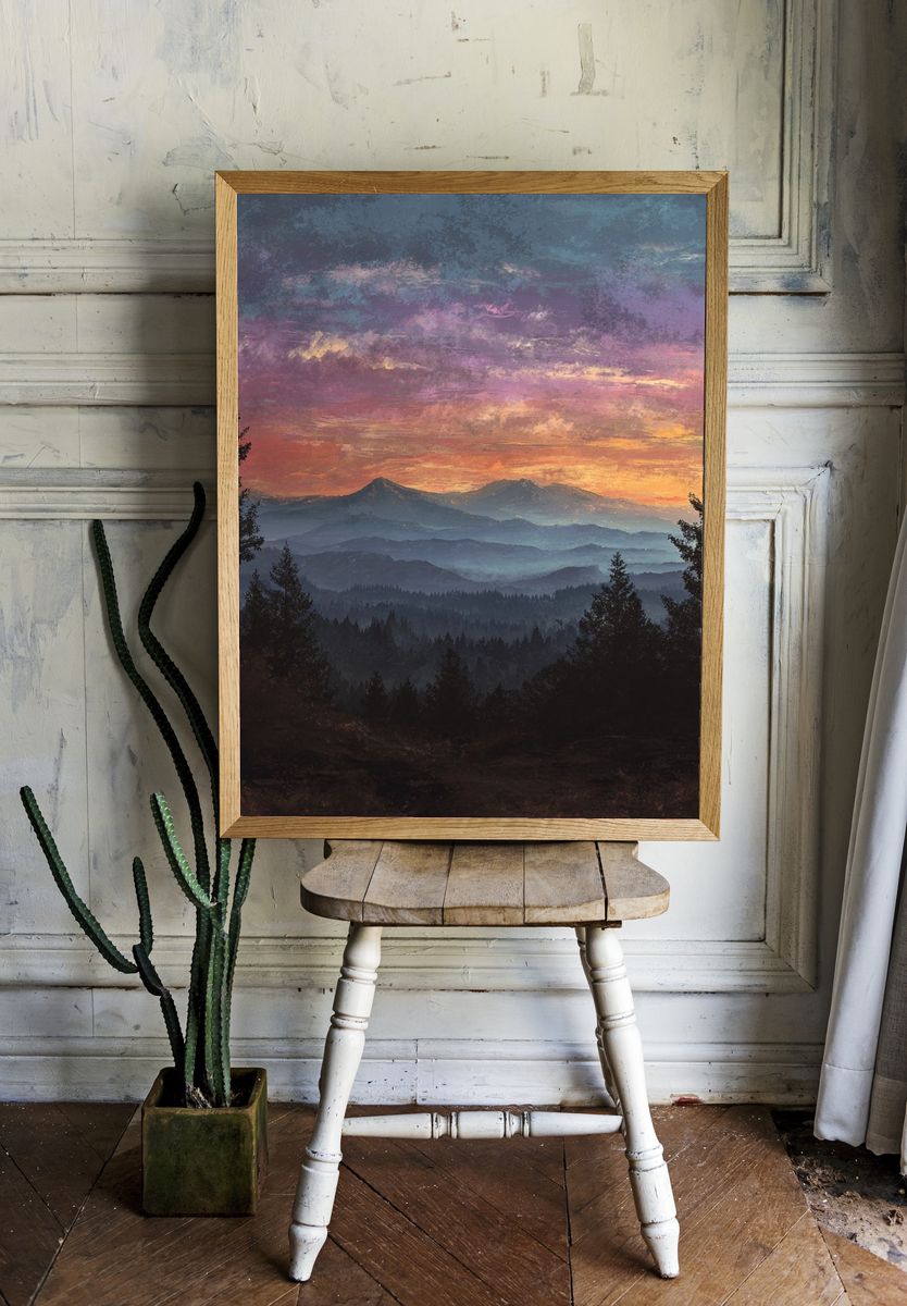 Mountain Sunset Landscape Poster. — room view 1