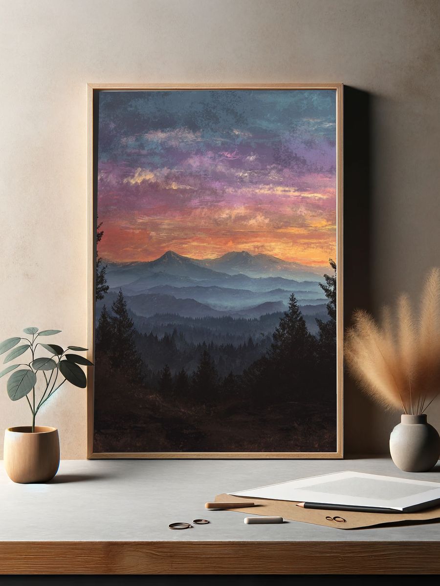 Mountain Sunset Landscape Poster. — room view 2