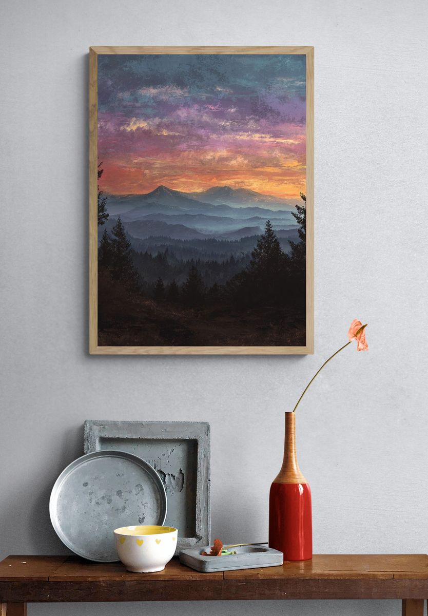 Mountain Sunset Landscape Poster. — room view 3