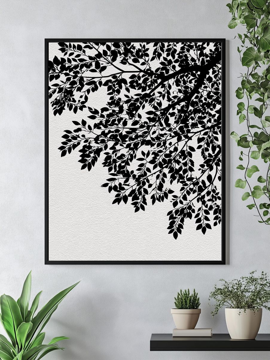 Black Tree Branches — Minimalist Print. — room view 4