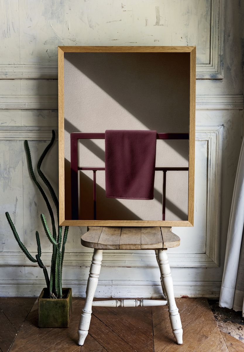 Burgundy Towel on Rack — Minimalist Print room preview