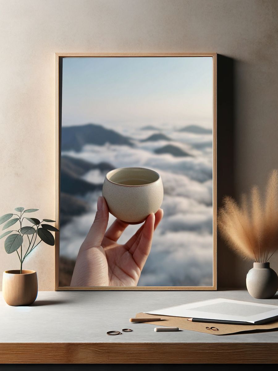 Ceramic Tea Cup — Minimalist Print. — room view 2