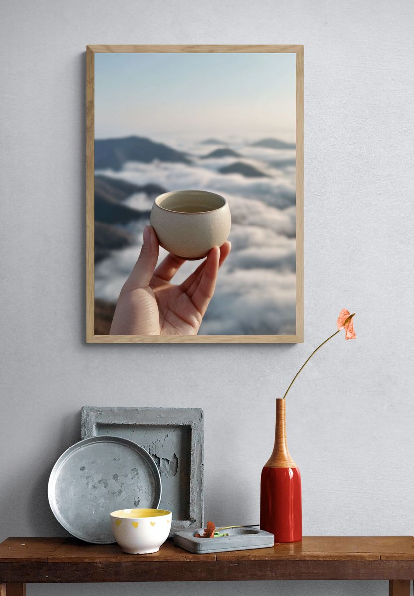 Ceramic Tea Cup — Minimalist Print. — room view 3