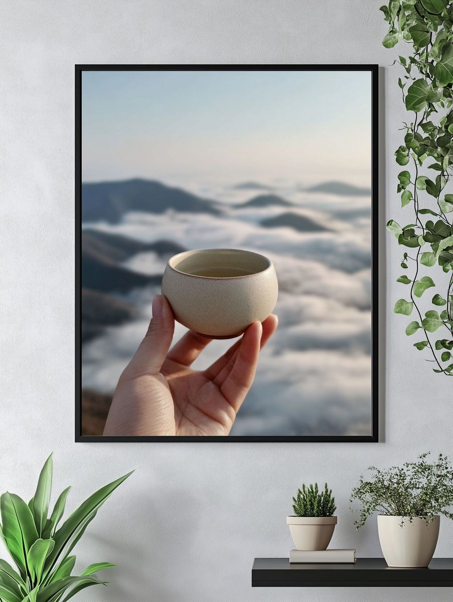 Ceramic Tea Cup — Minimalist Print. — room view 4