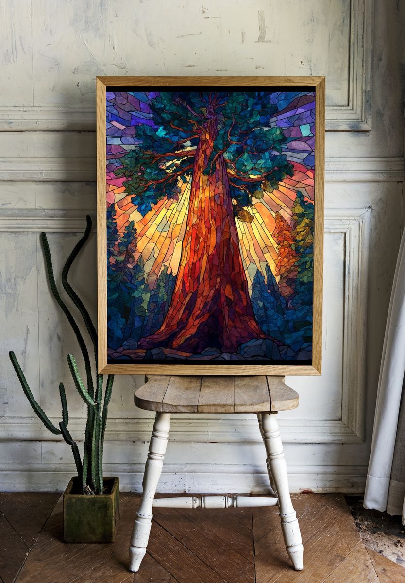 Majestic Tree — Stained Glass Print. room preview