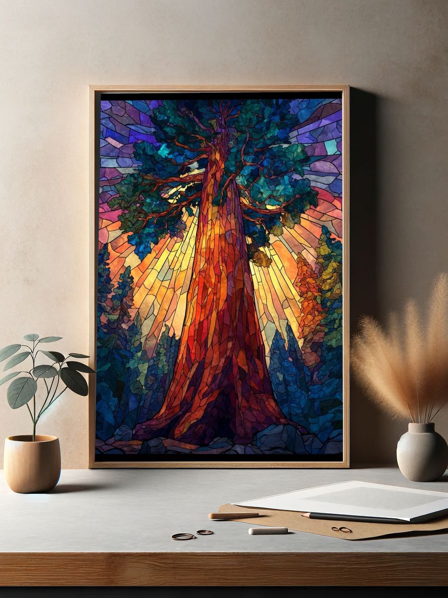 Majestic Tree — Stained Glass Print. — room view 2