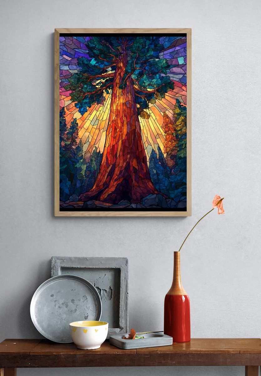 Majestic Tree — Stained Glass Print. — room view 3