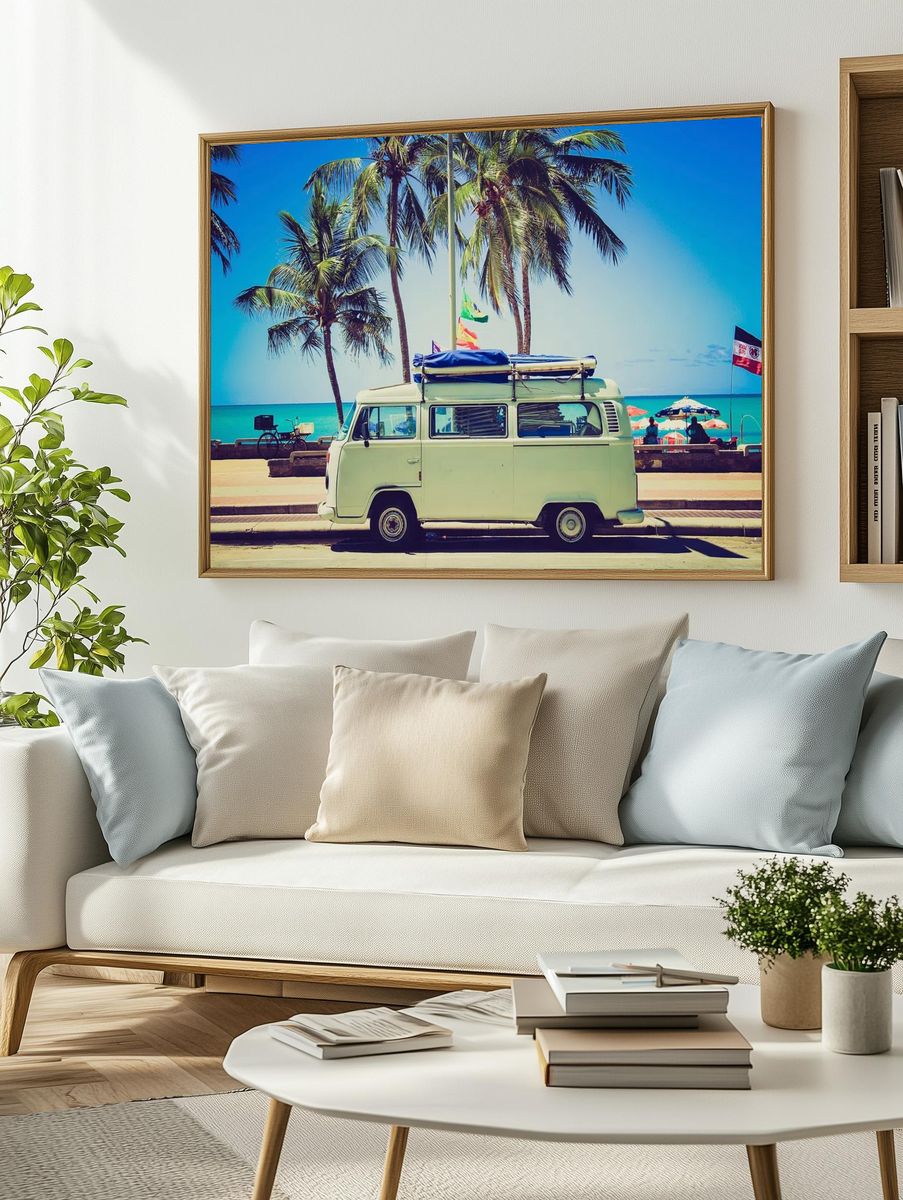 Classic caravan parked front beach. — room view 2