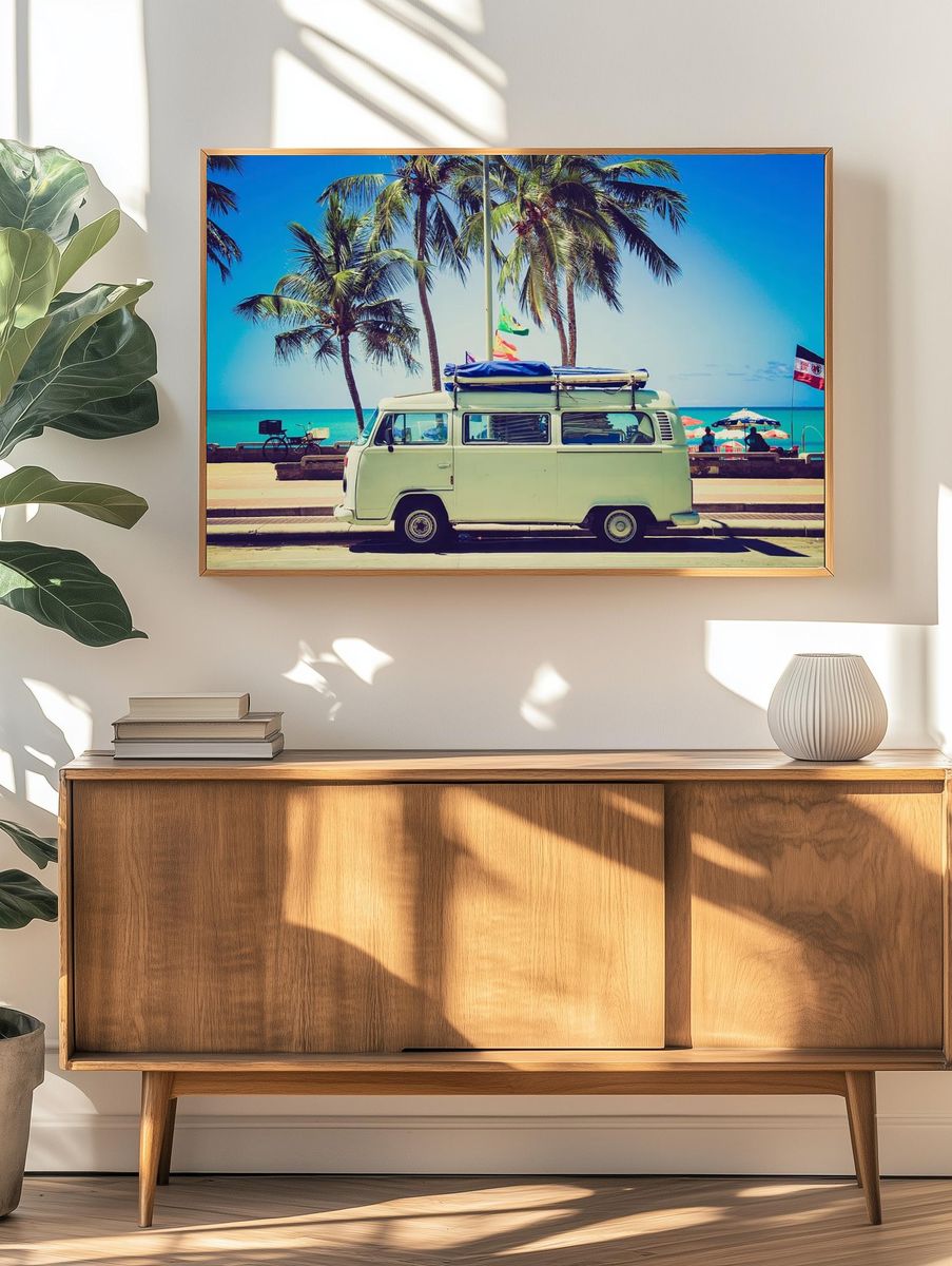 Classic caravan parked front beach. — room view 3
