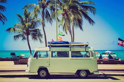 Classic caravan parked front beach