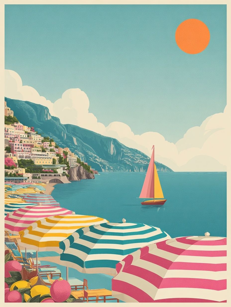 Amalfi Coast Summer Travel Poster. poster detail